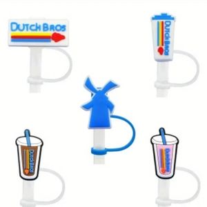Dutch Bros Coffee Inspired Reusable Straw Toppers Set Of 5 New